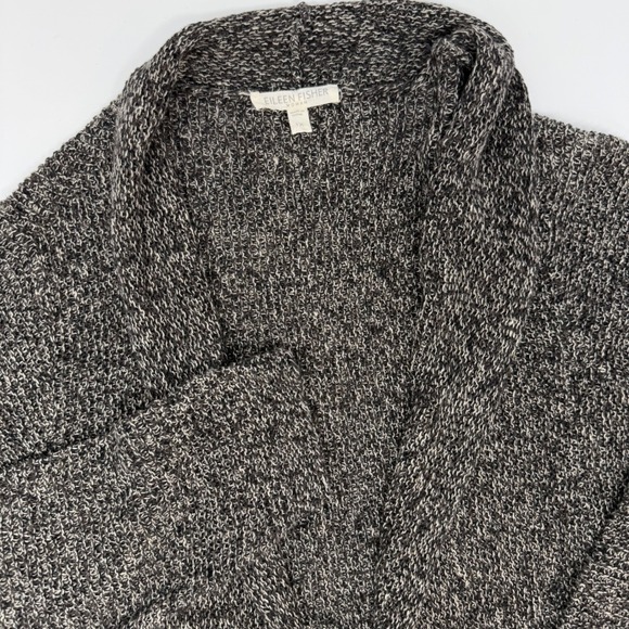 Eileen Fisher Sweaters - Eileen Fisher Woman 1X Black White Marled 100% Linen Open Front Cardigan Sweater